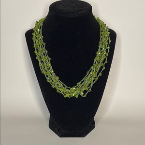 Colorful Crocheted Bright Green Beaded Necklace 17”-  3” extender